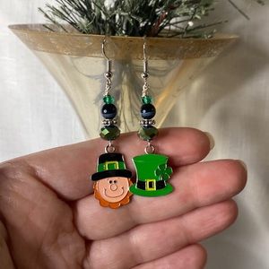 Handcrafted Leprechaun and Hat Dangle Earrings